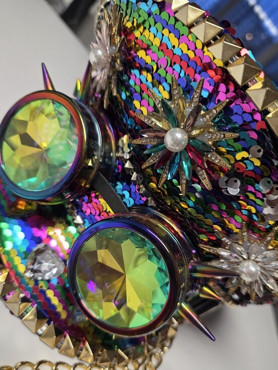 Burning Man Inspired Sequin Festival Hat with Steampunk Goggles – Handmade State main image 6
